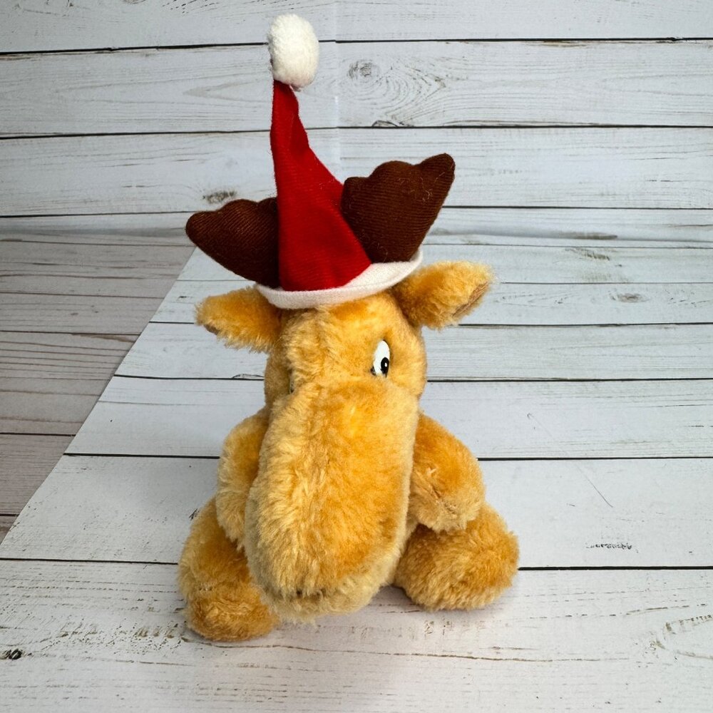 Vintage Christmas Moose Plush‎ Santa Hat Houston Foods Stuffed Animal